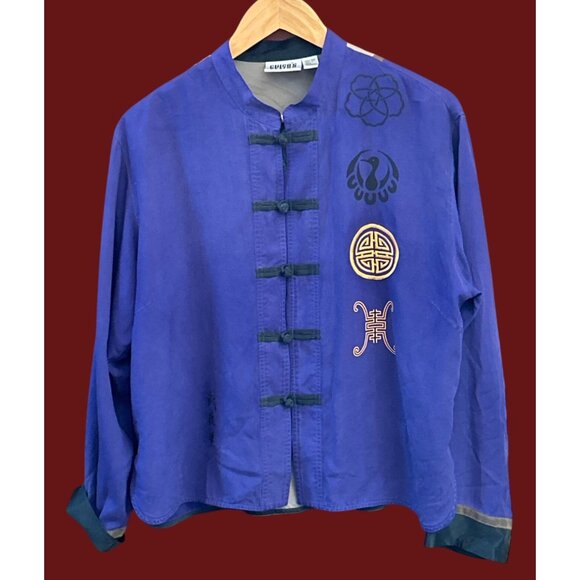 Chico’s Design Silk Jacket Embroidered Phoenix Art Deco Boho Statement Size 1 - Picture 2 of 5